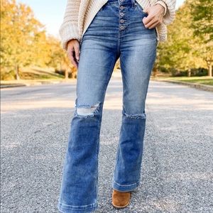 Kancan Button-Down Trouser Flare Jeans